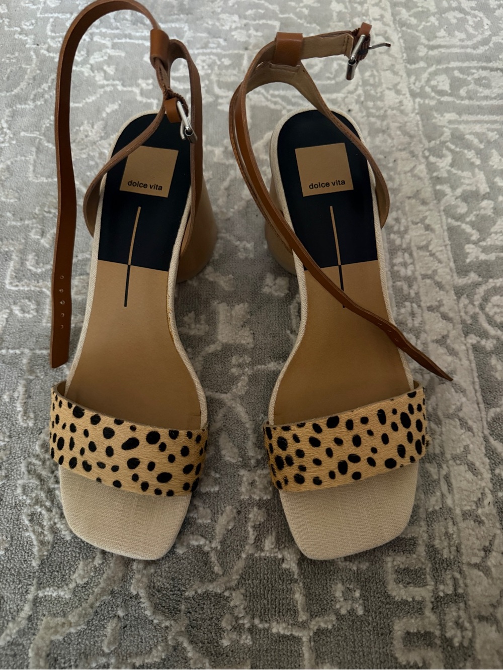 Dolce Vita Leopard-Print Ankle Strap Wedge Sandals in Tan